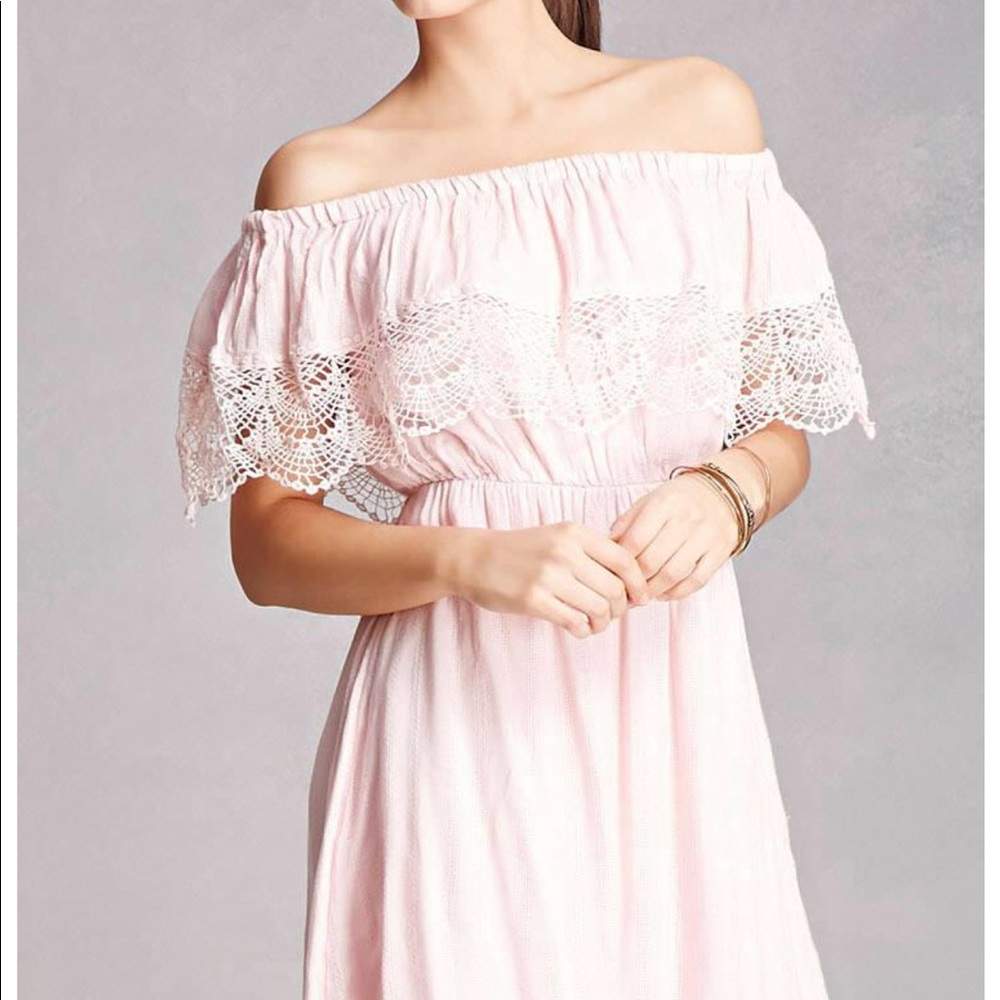 NWT Dusty Pink Lush Off The Shoulder Dress w/ Lace